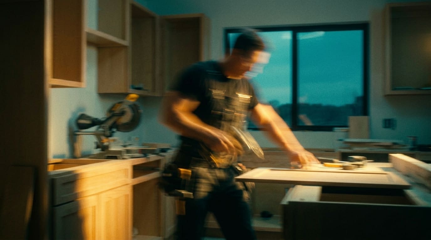 A cabinet maker fitting out a kitchen
